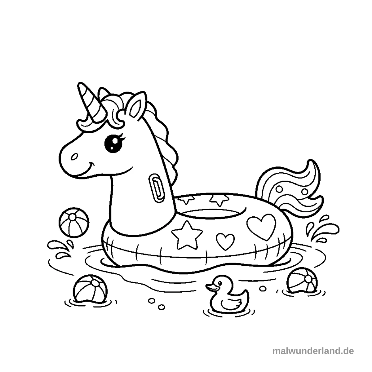 Schwimmendes Einhorn - Kostenloses Ausmalbild zum Ausdrucken