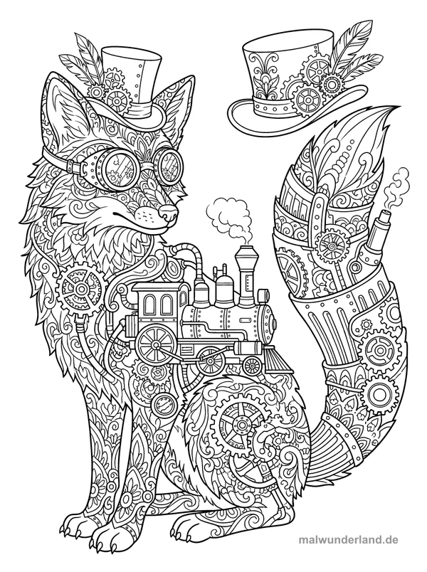 Steampunk Fuchs mit Dampfmaschine