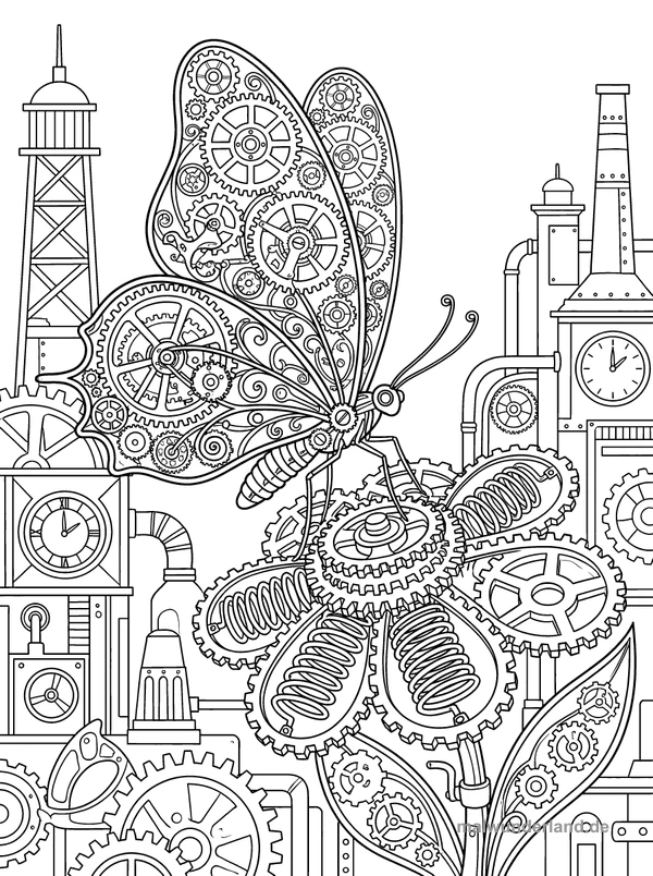 Steampunk Schmetterling auf einer Zahnradblume