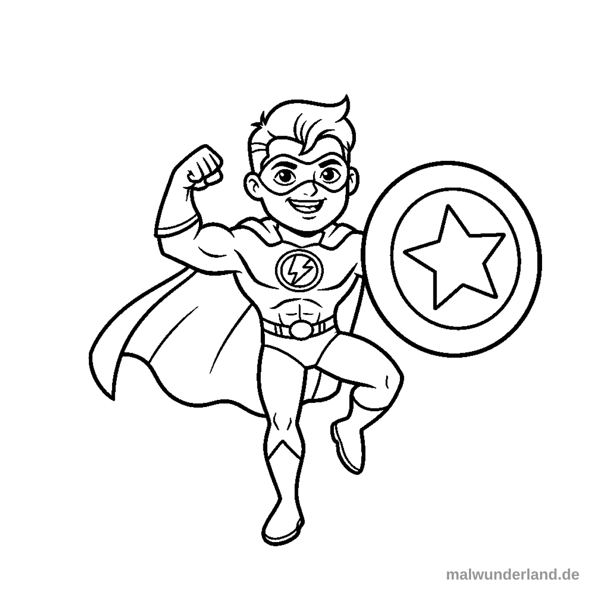 Superheld mit Schild - Kostenloses Ausmalbild zum Ausdrucken