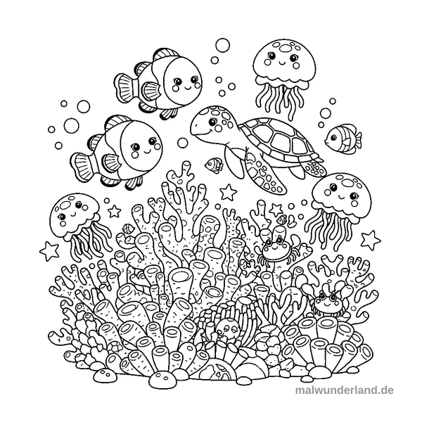 Bunte Korallenriffe - Kostenloses Ausmalbild zum Ausdrucken
