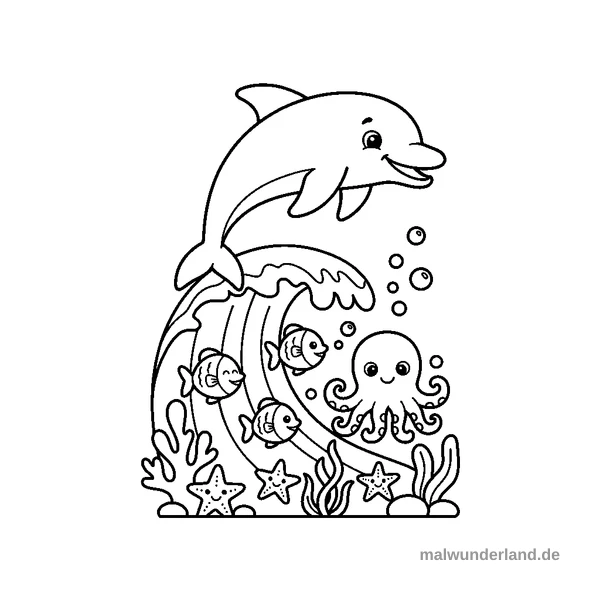 Freundlicher Delfin - Kostenloses Ausmalbild zum Ausdrucken