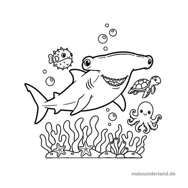 Freundlicher Hammerhai - Kostenloses Ausmalbild zum Ausdrucken