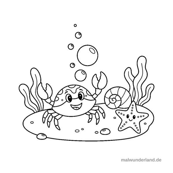 Krebs am Meeresgrund - Kostenloses Ausmalbild zum Ausdrucken