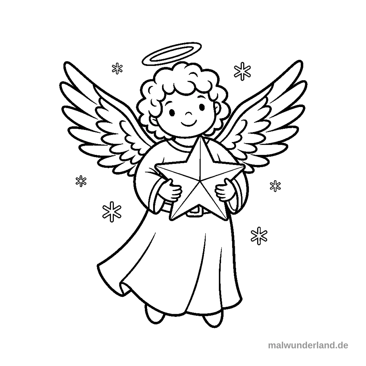 Engel mit Stern - Kostenloses Ausmalbild zum Ausdrucken