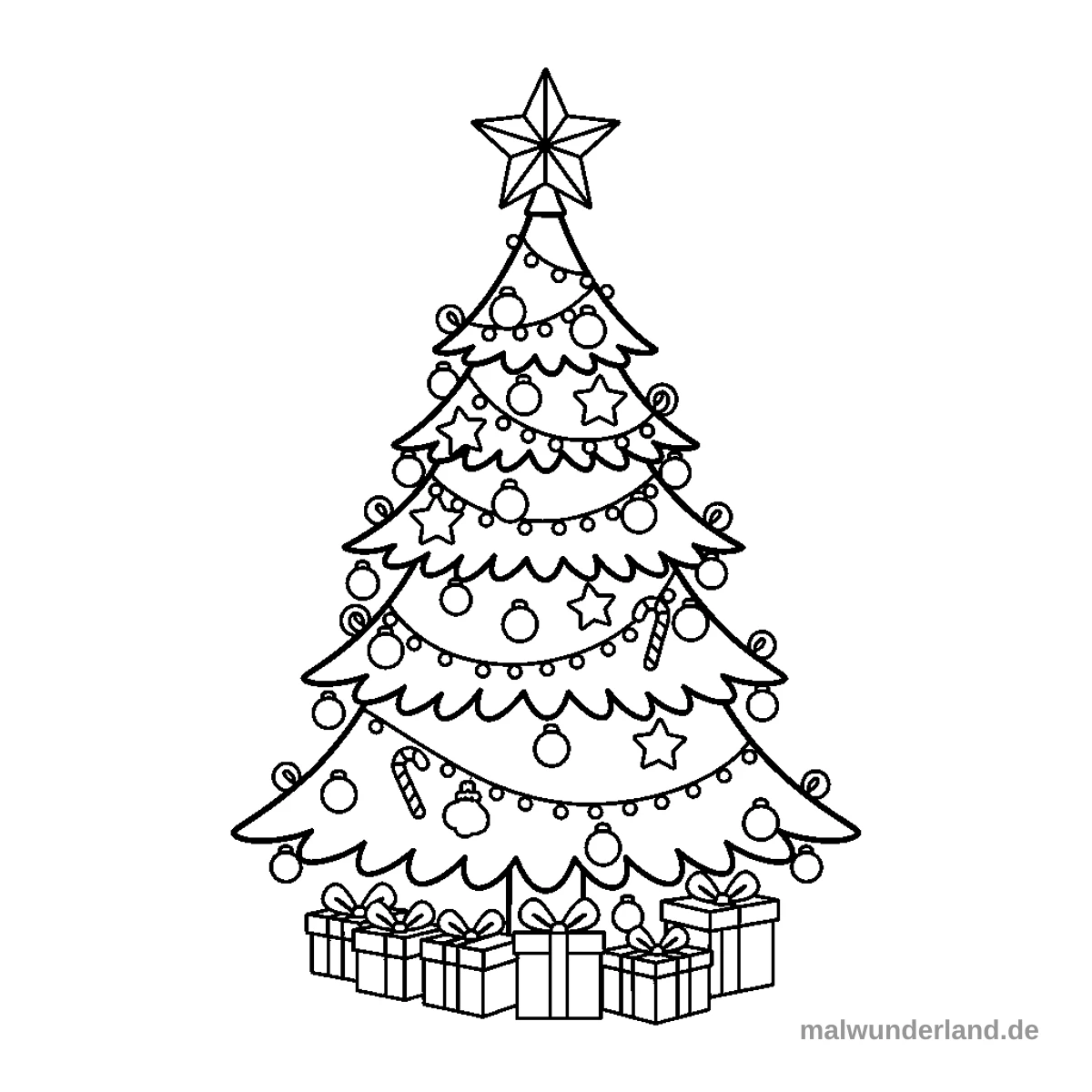 Geschmückter Tannenbaum - Kostenloses Ausmalbild zum Ausdrucken