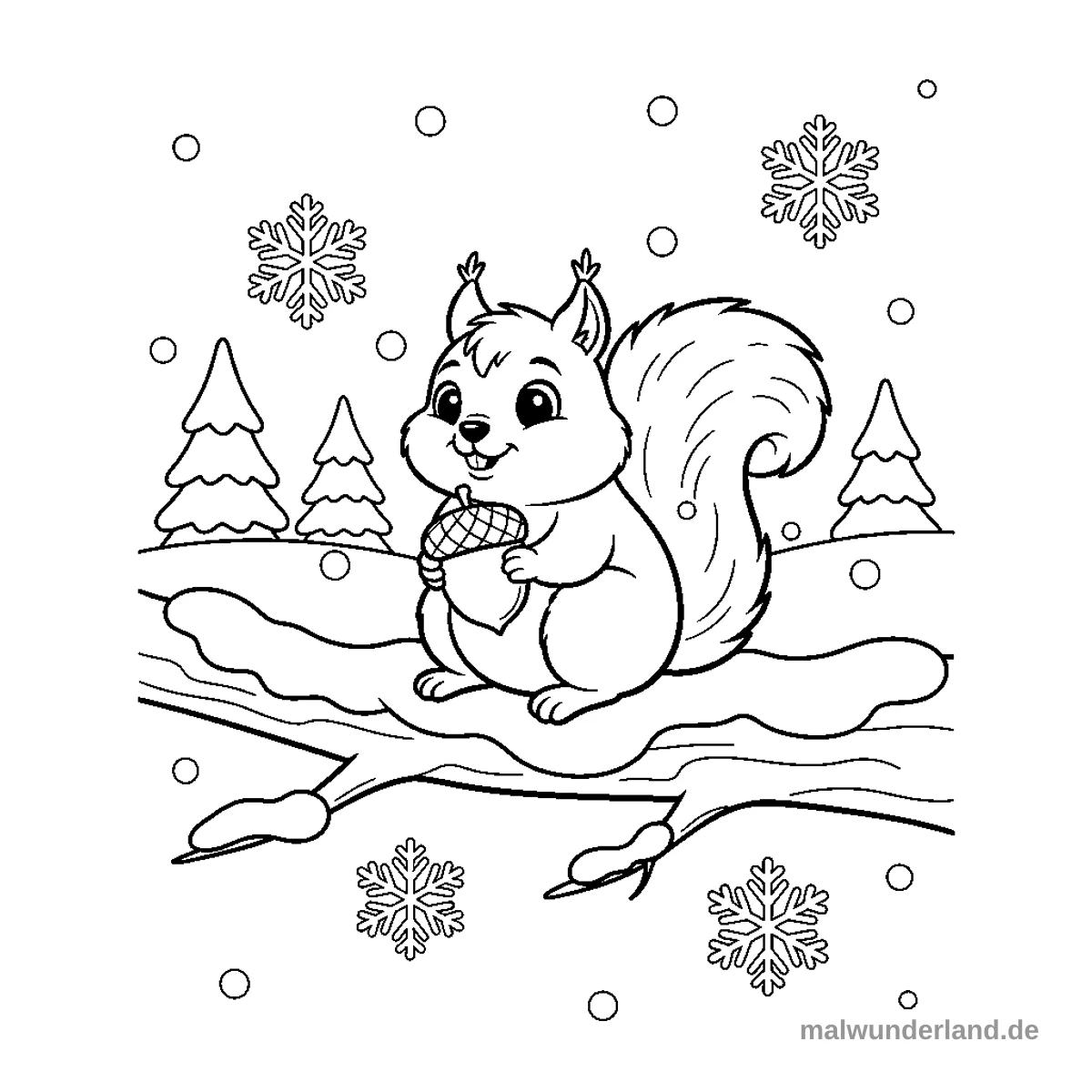 Eichhörnchen mit Nuss - Kostenloses Ausmalbild zum Ausdrucken