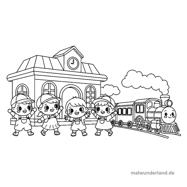 Bahnhof mit wartenden Kindern