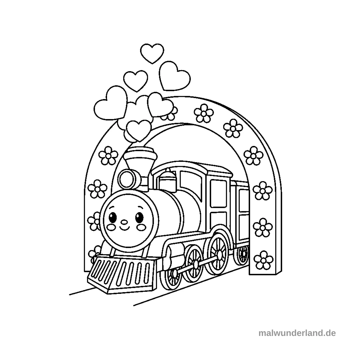 Dampflok im Tunnel - Kostenloses Ausmalbild zum Ausdrucken