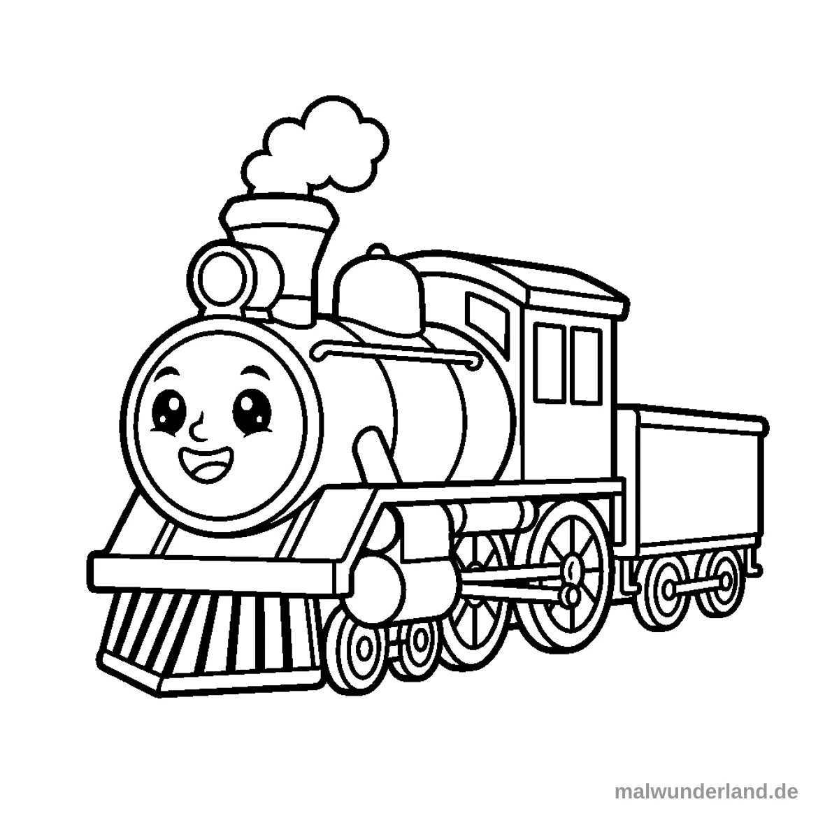 Eine Dampflok mit einem lächelnden Gesicht.