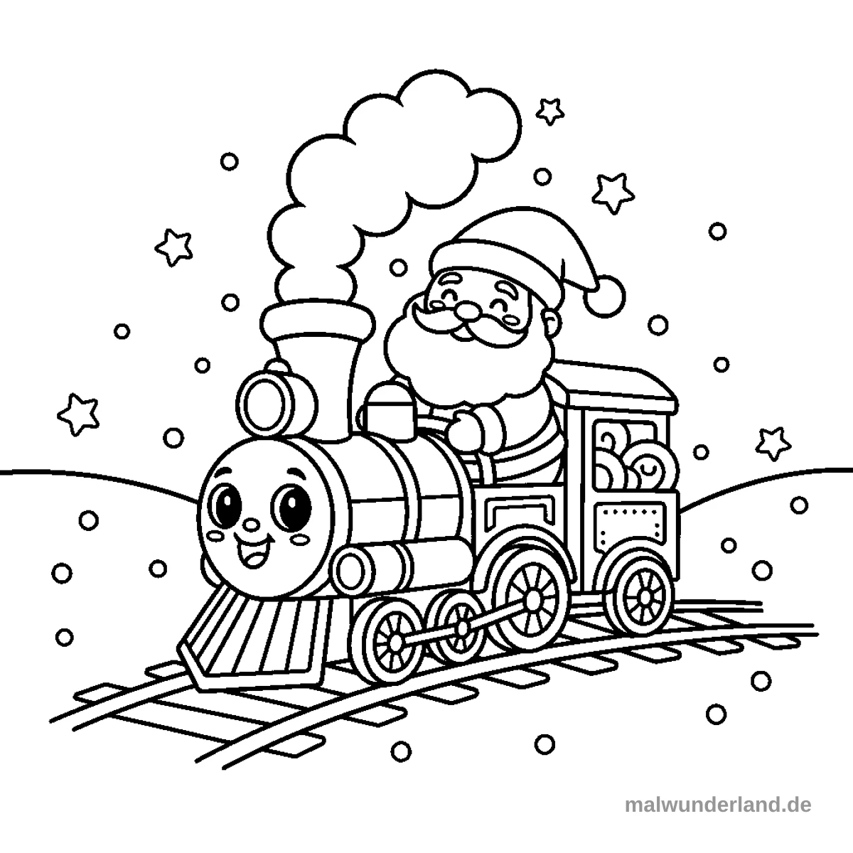 Dampflok mit Weihnachtsmann - Kostenloses Ausmalbild zum Ausdrucken
