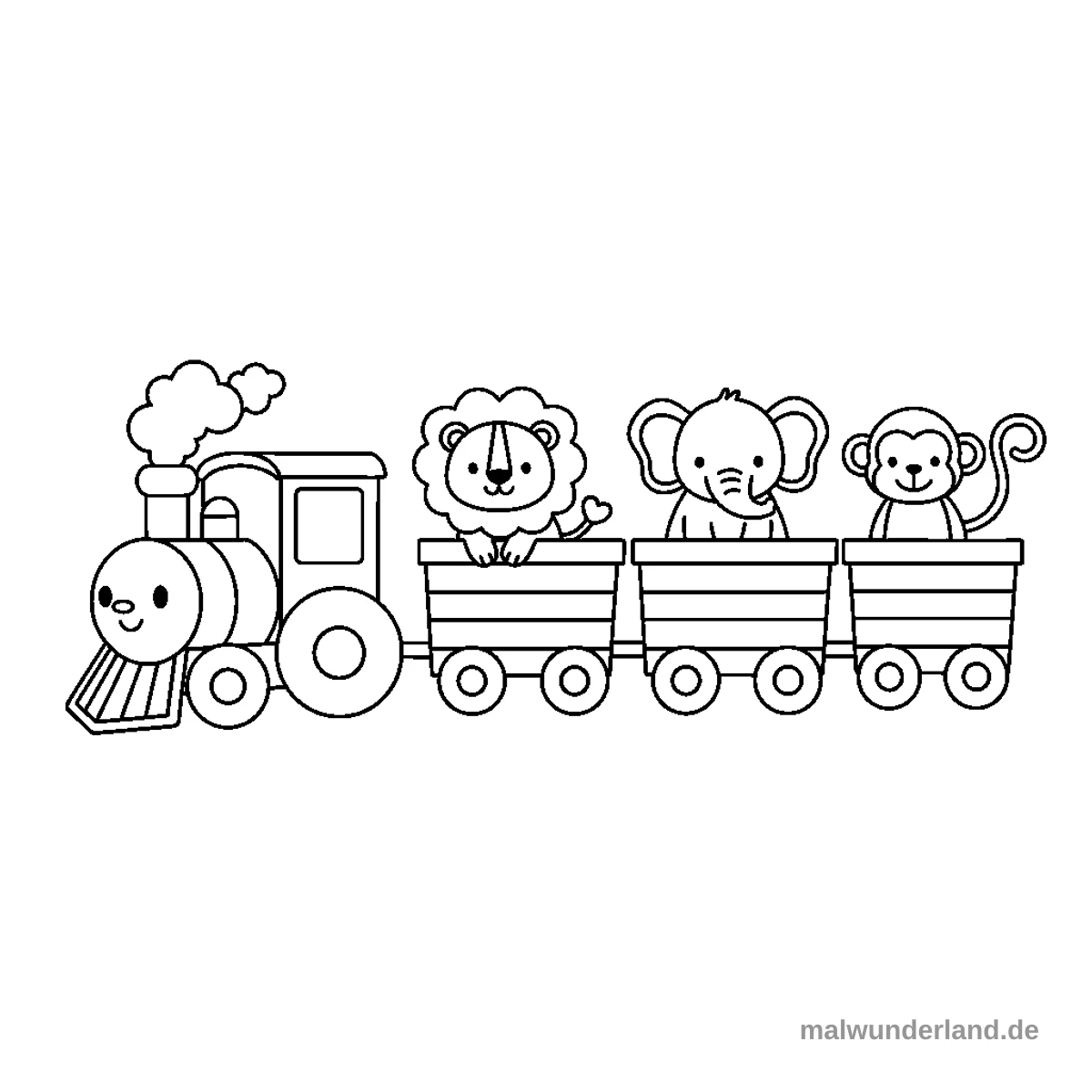 Güterzug mit Tieren - Kostenloses Ausmalbild zum Ausdrucken